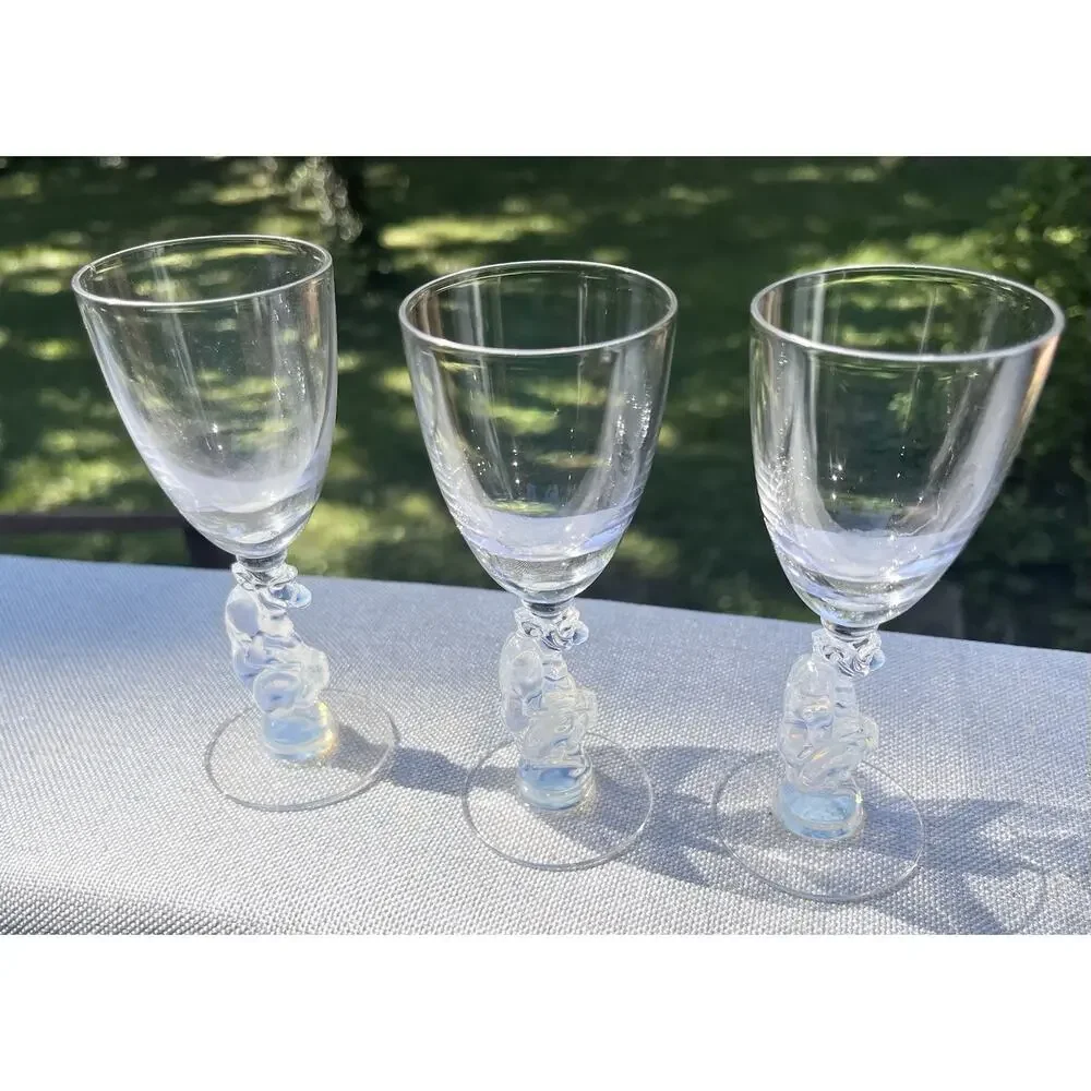 3 Vintage Libbey Nash Silhouette Glasses Opalescent Monkey Moonstone Stemware